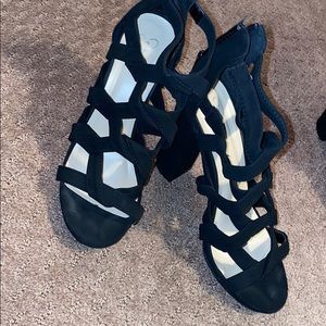 Black 4 1/2 inch open toe heals